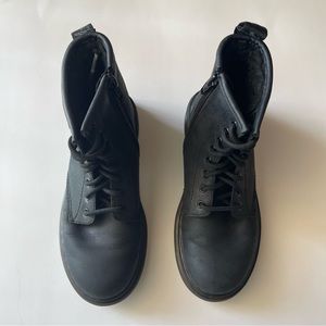 Kids Dr. Martens 1460 Black Junior Faux Fur lined side Zip Lace up Boots - 2